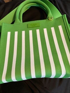 kate spade Green and White Vertical Stripe Tote